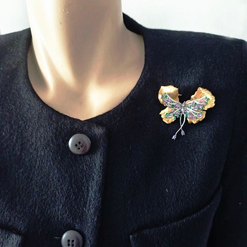 Gold and purple butterfly brooch