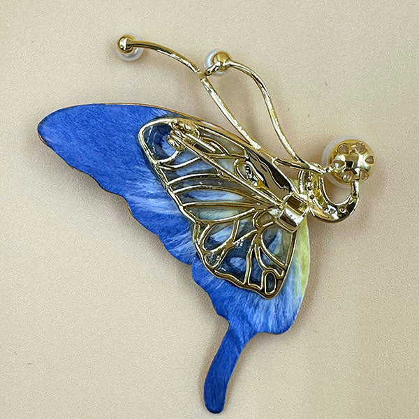 Blue & Yellow Butterfly Brooch with Pearls