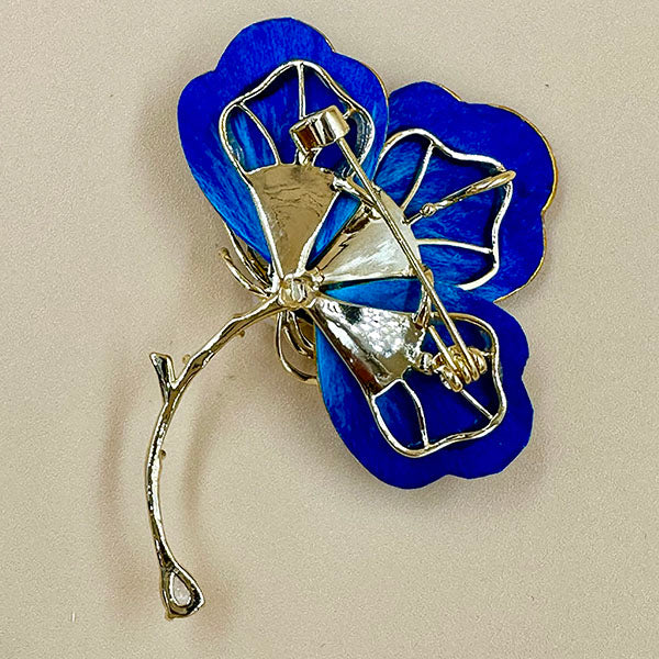 Blue Enamel Flower Brooch with Pearl & Crystals