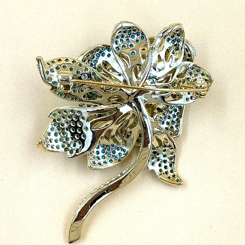 Turquoise Vintage Red Gem Flower Brooch