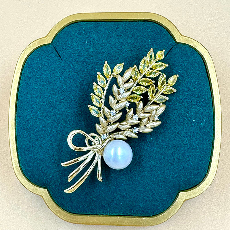 Golden Wheat Pearl Brooch
