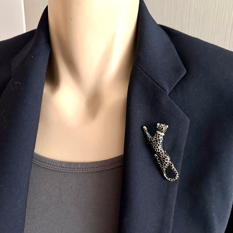 Black Enamel Panther Brooch
