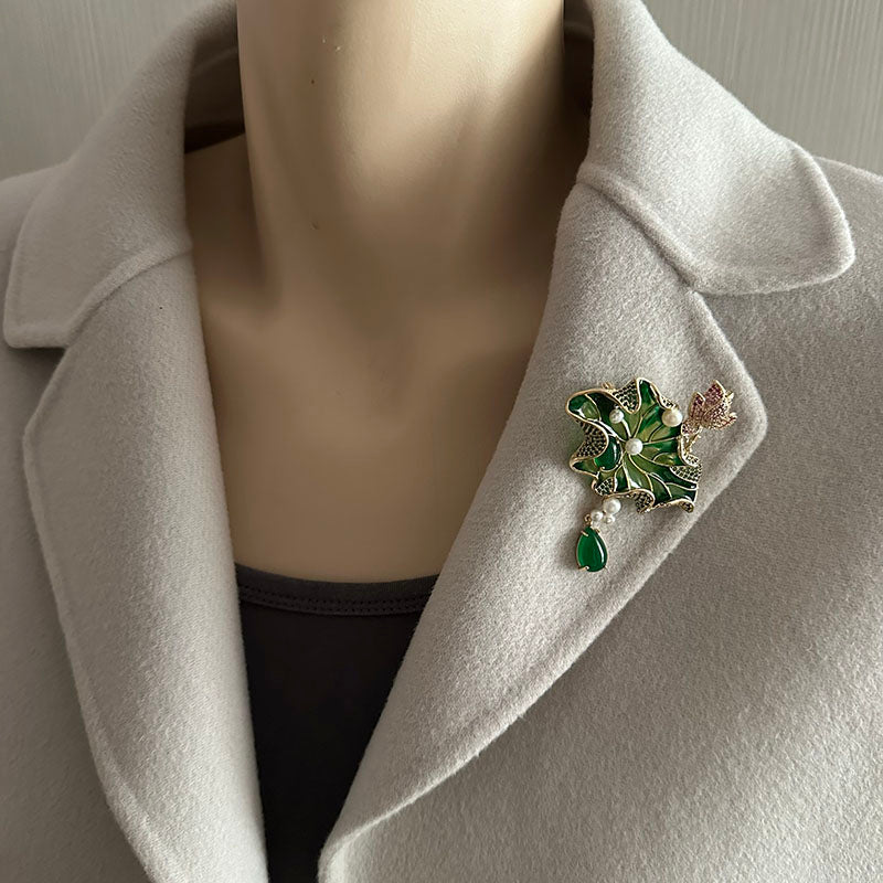 Jade Lotus Elegance Brooch
