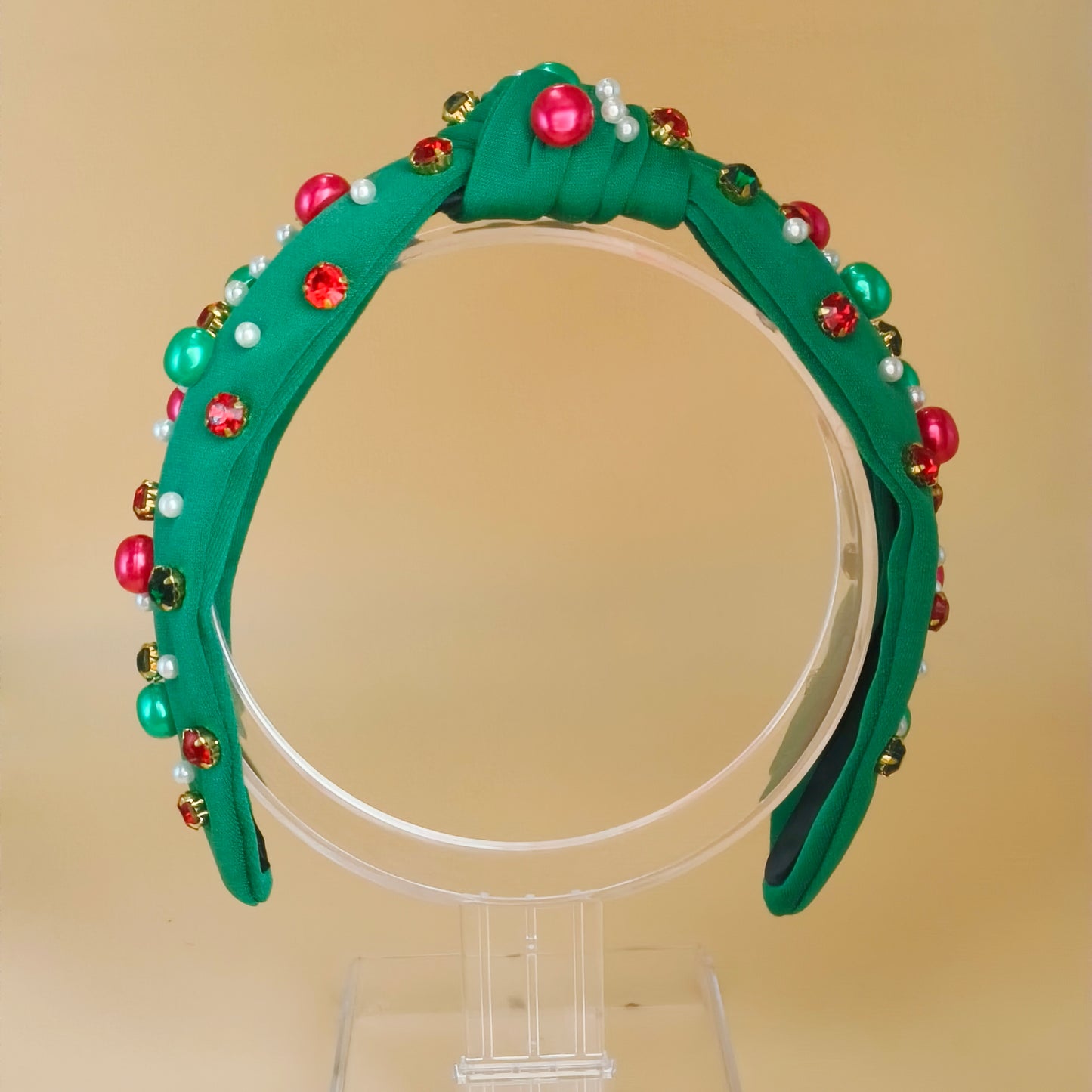 Christmas Jewel Knot Headband – Emerald & Ruby Holiday Edition