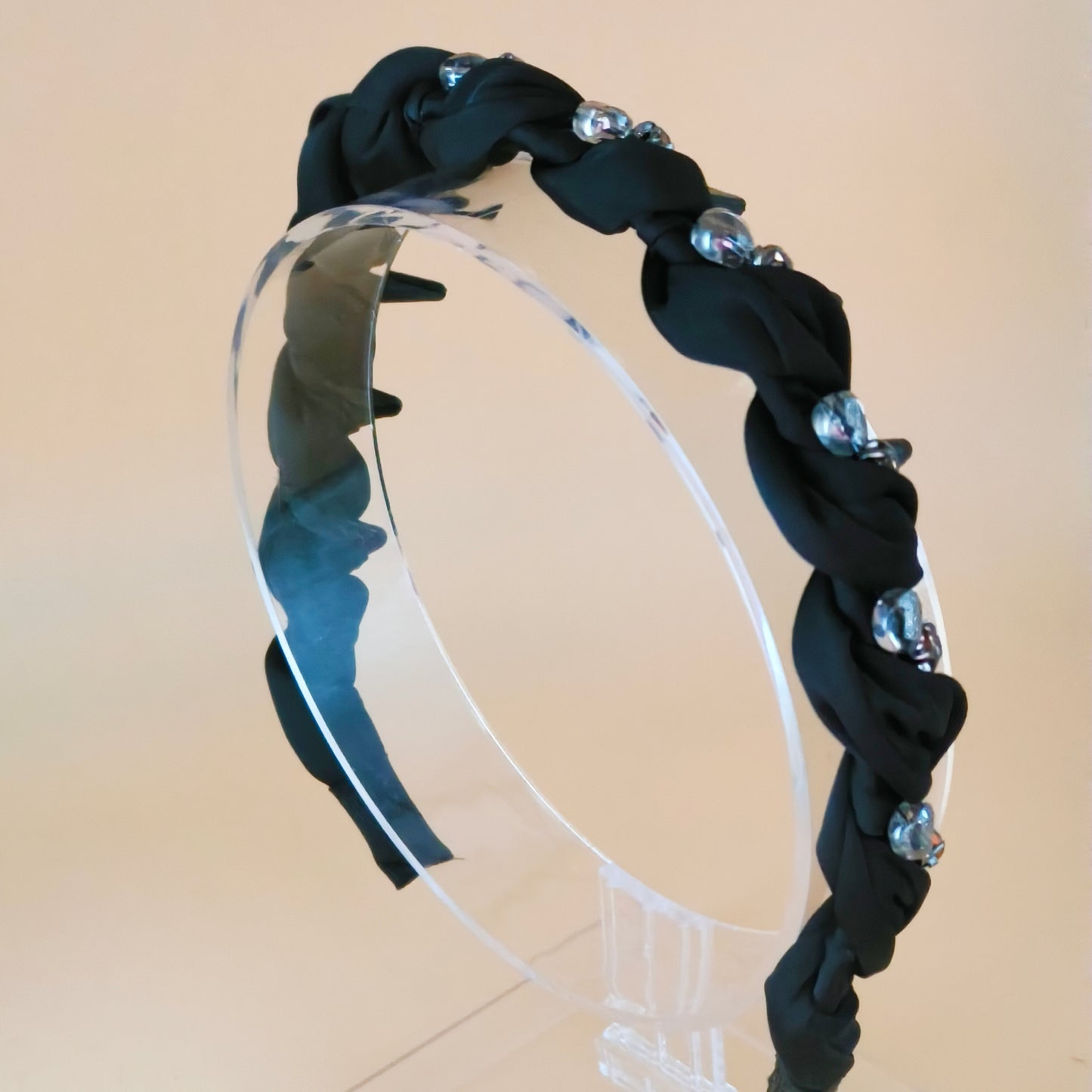 Braided Satin Headband with Crystal Accents 2 colours