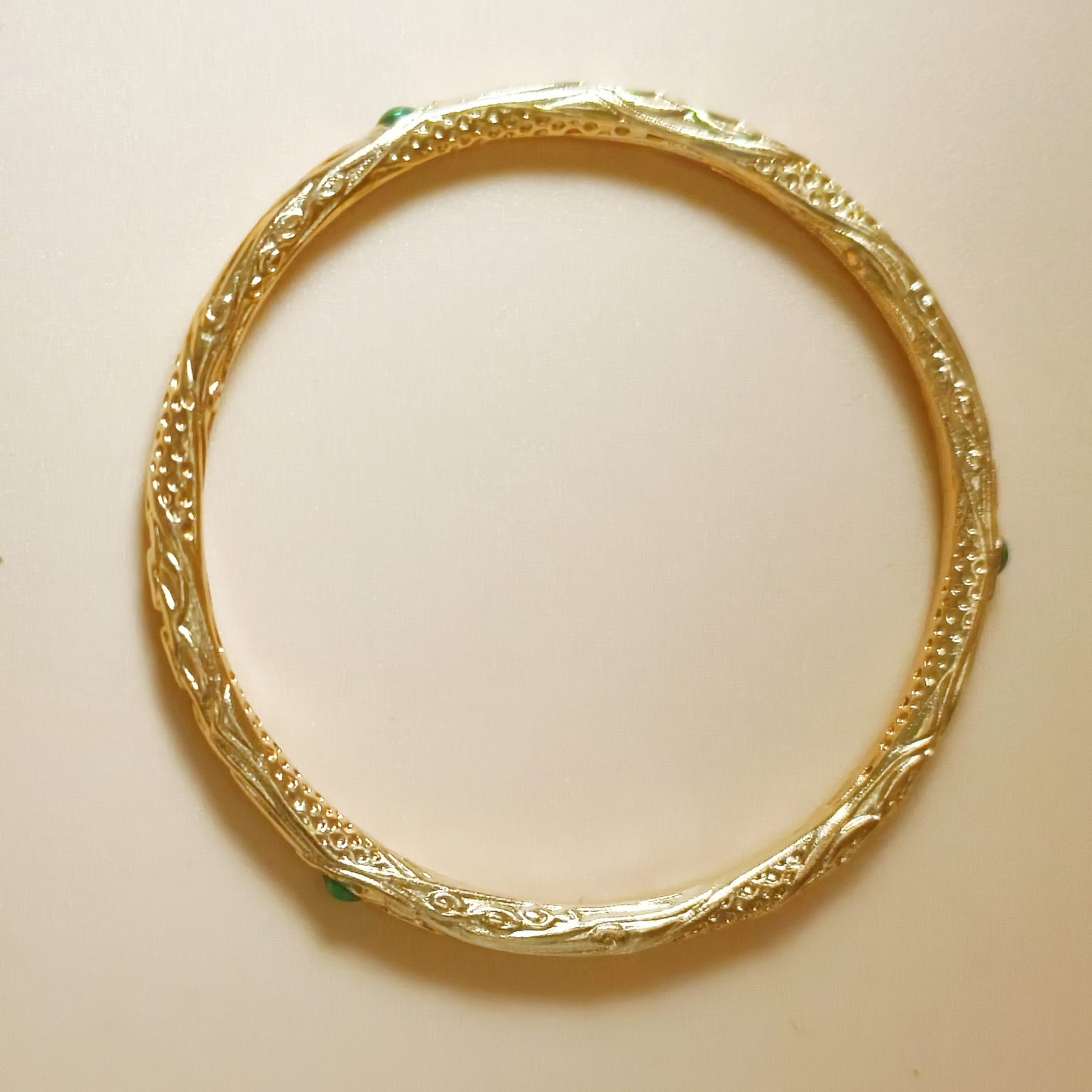 Simple Thin Gold Plated Bangle with Green Stone