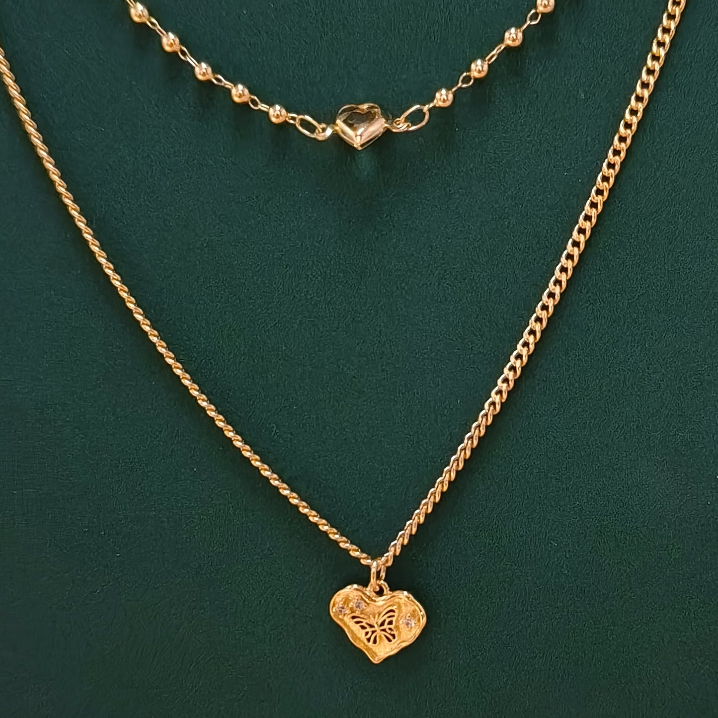 Double Layer Gold Chain Necklace with Heart Pendant