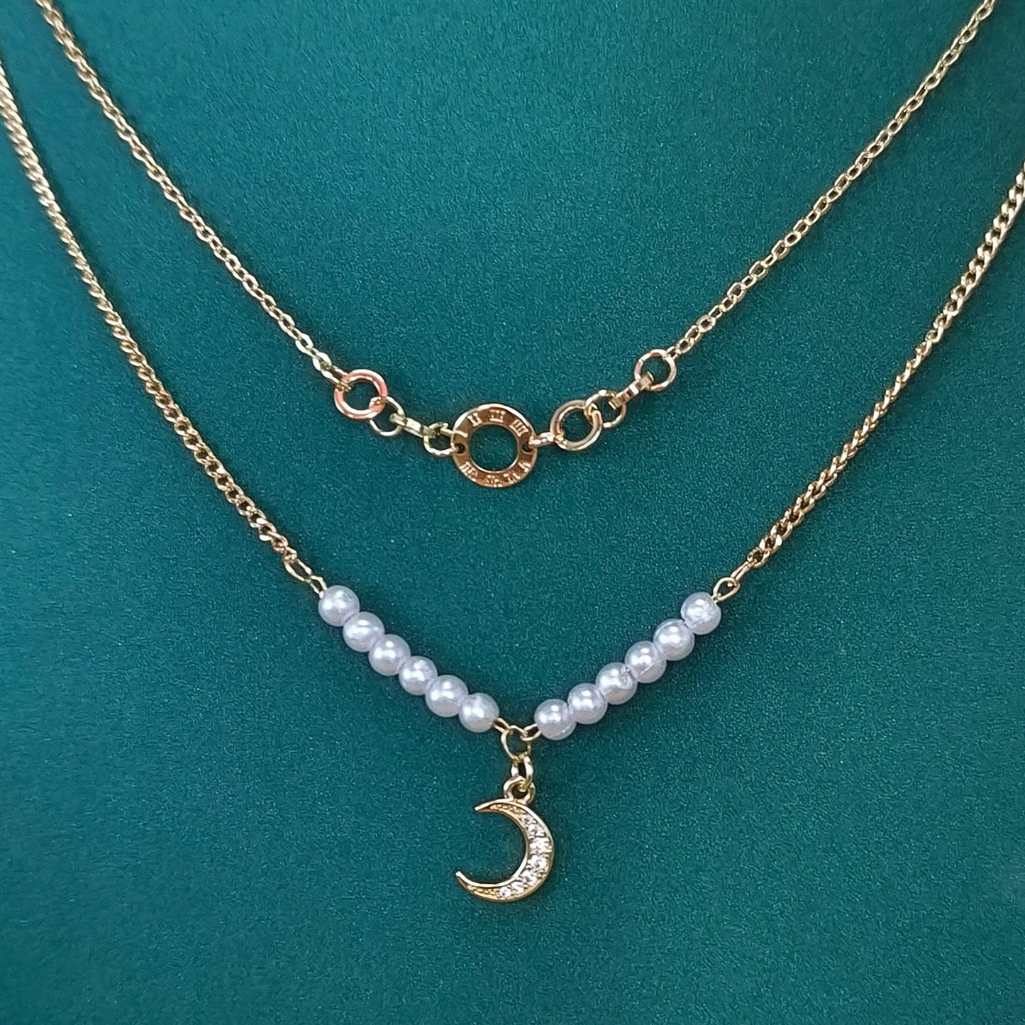 Gold Plated Dual Layer Moon and Pearl Necklace