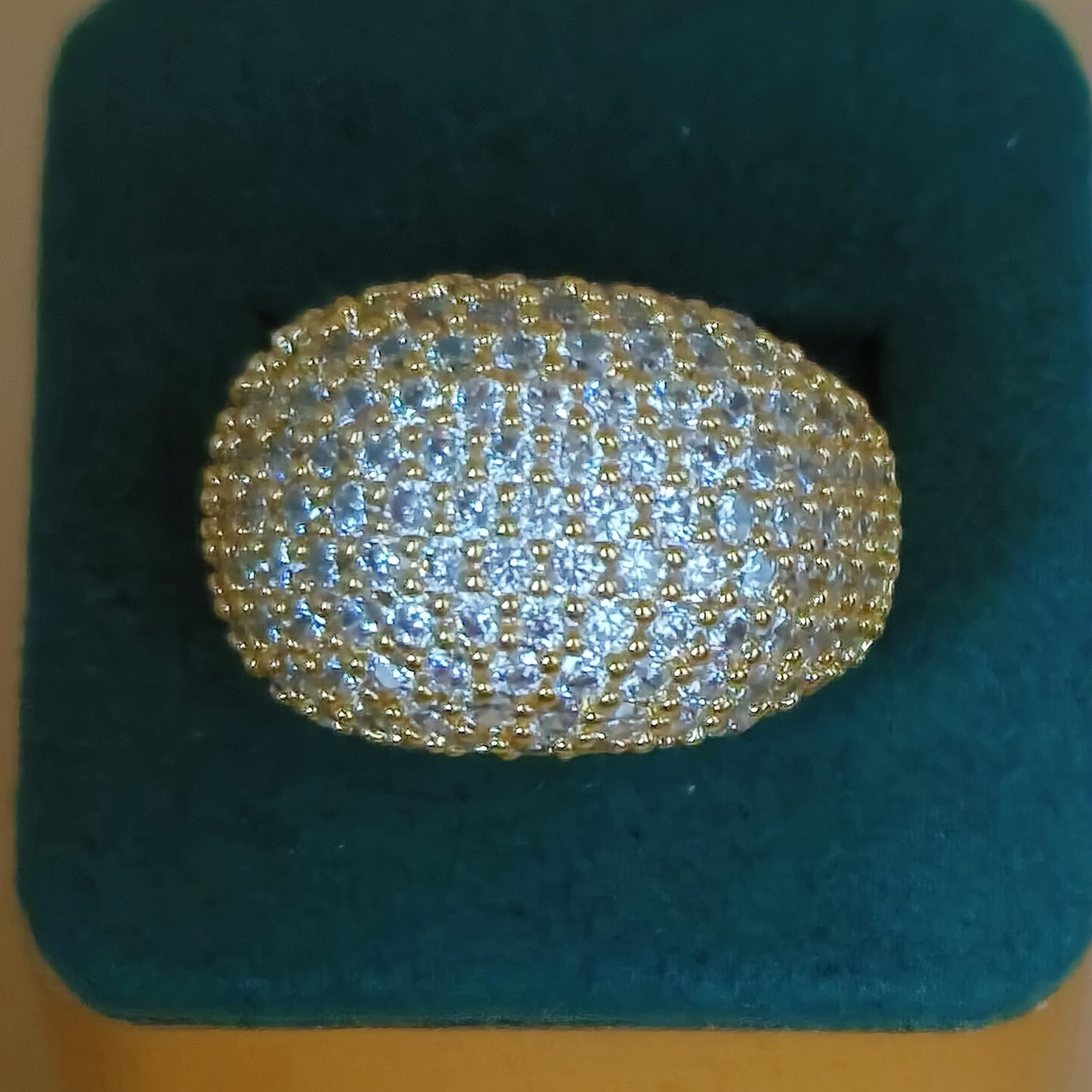 Gold Plated Micro Pave Cubic Zirconia Oval Dome Ring