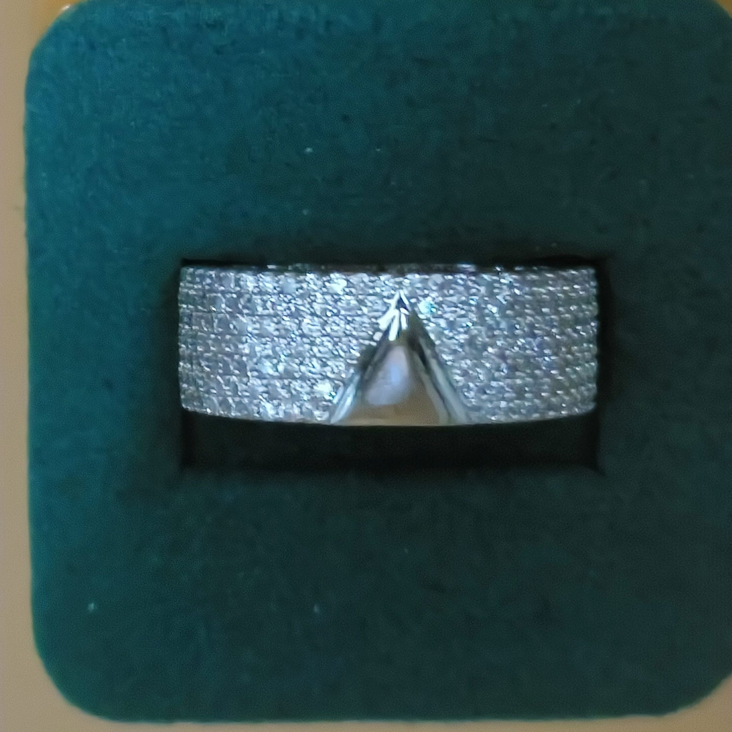 Micro Pave Zircon Silver Color Letter V Ring