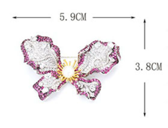 Crystal Bow Brooch with Pearl Center