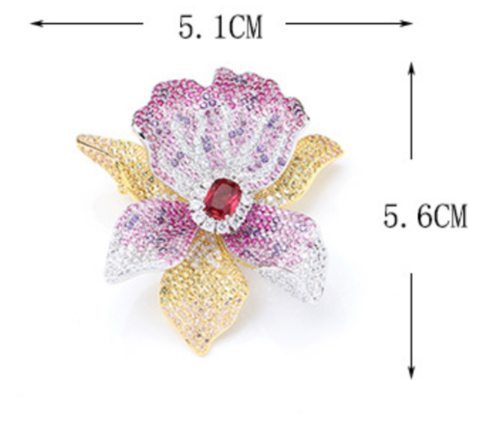 Pink Orchid Crystal Brooch