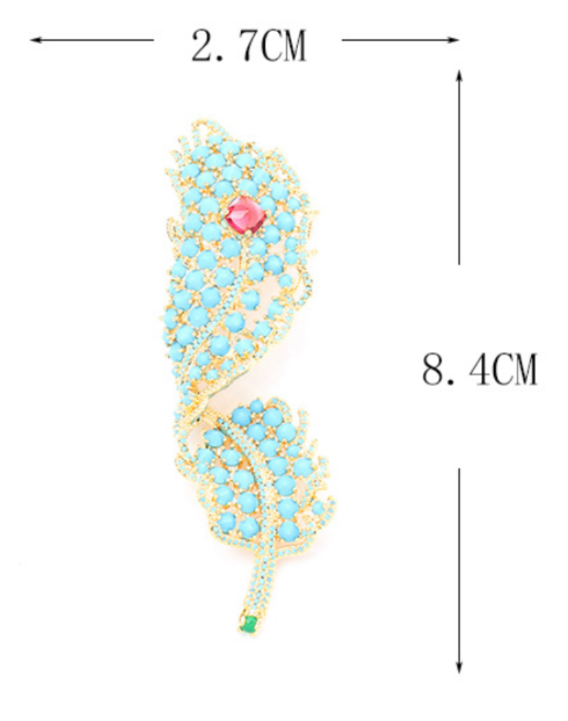 Turquoise Leaf Brooch with Pink Crystal