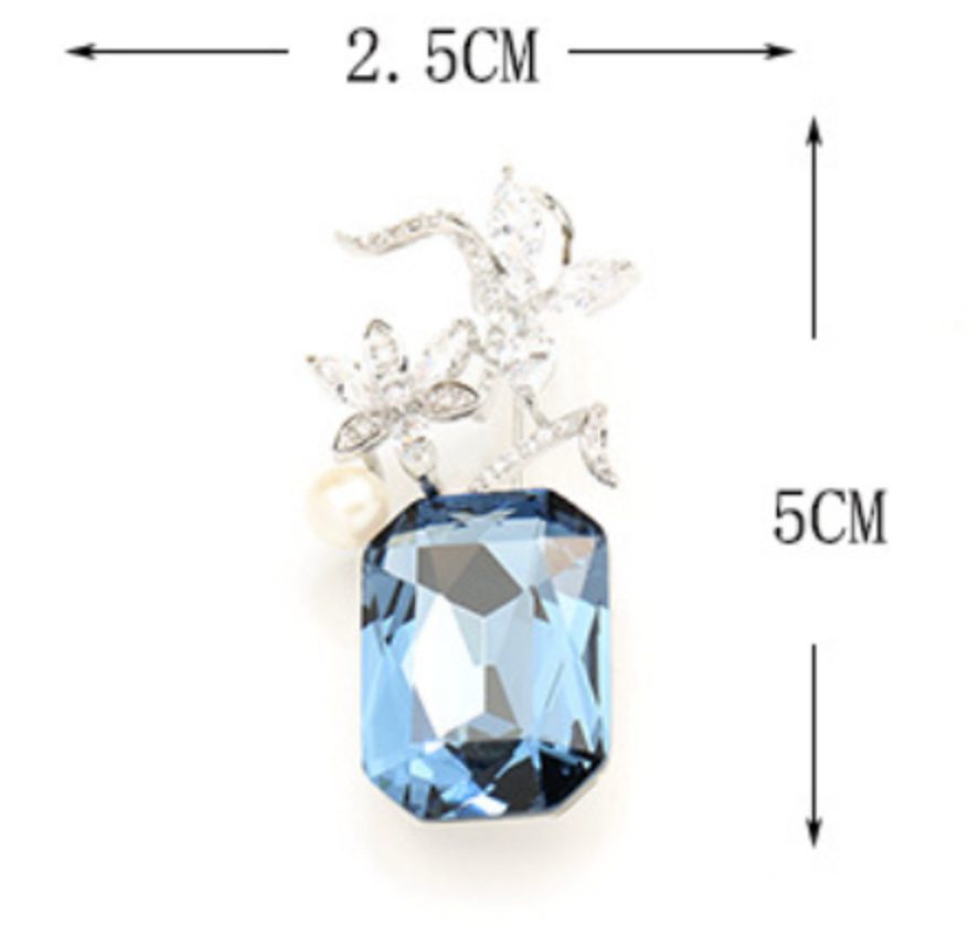 Blue Gemstone Flower Brooch with Pearl