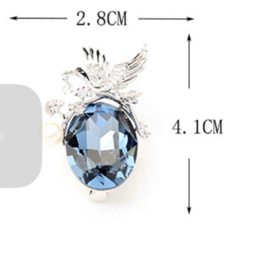 Blue Crystal Phoenix Brooch with Pearl