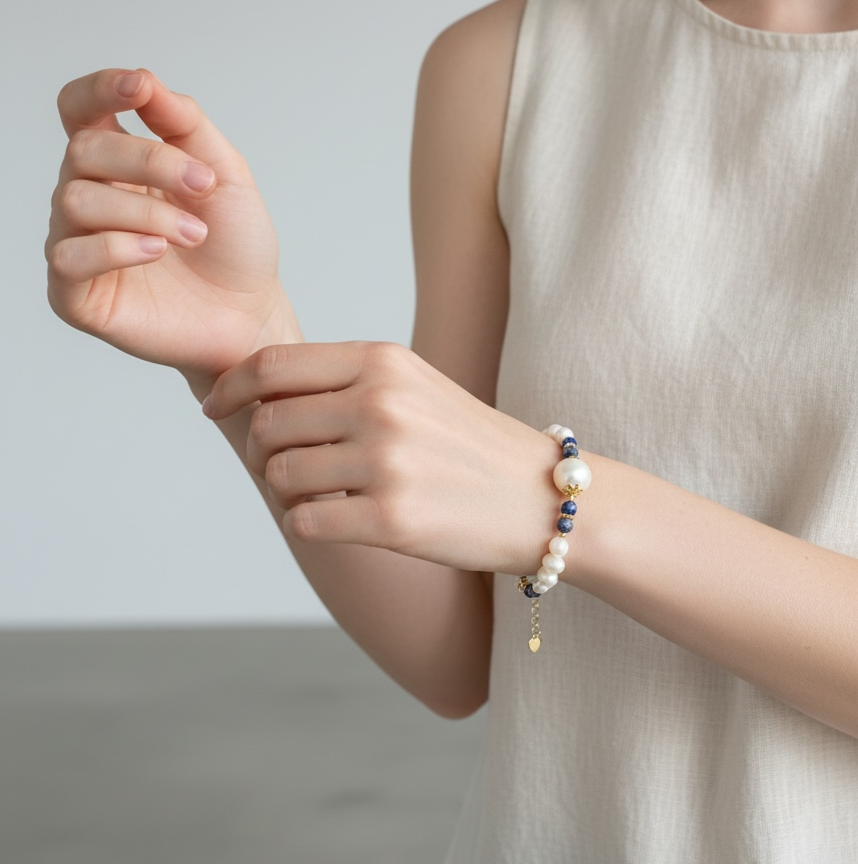 Fresh water Pearl & Lapis Bracelet