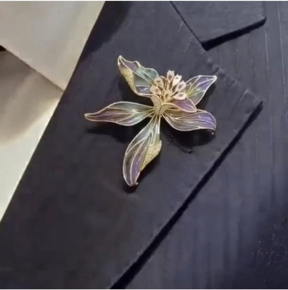 Purple French Iris Flower Brooch Enamel Crystal Cubic Zirconia Lapel Pin