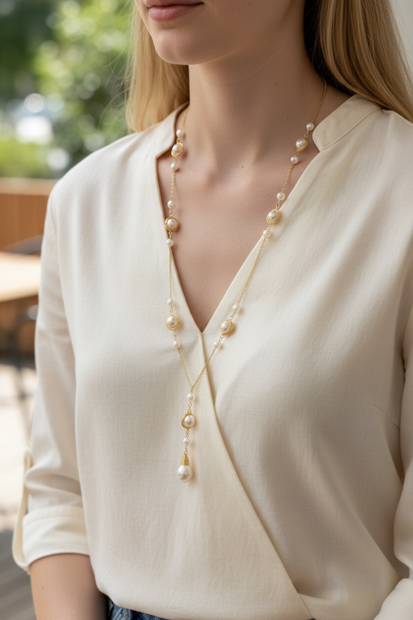 Long fresh water pearl necklace