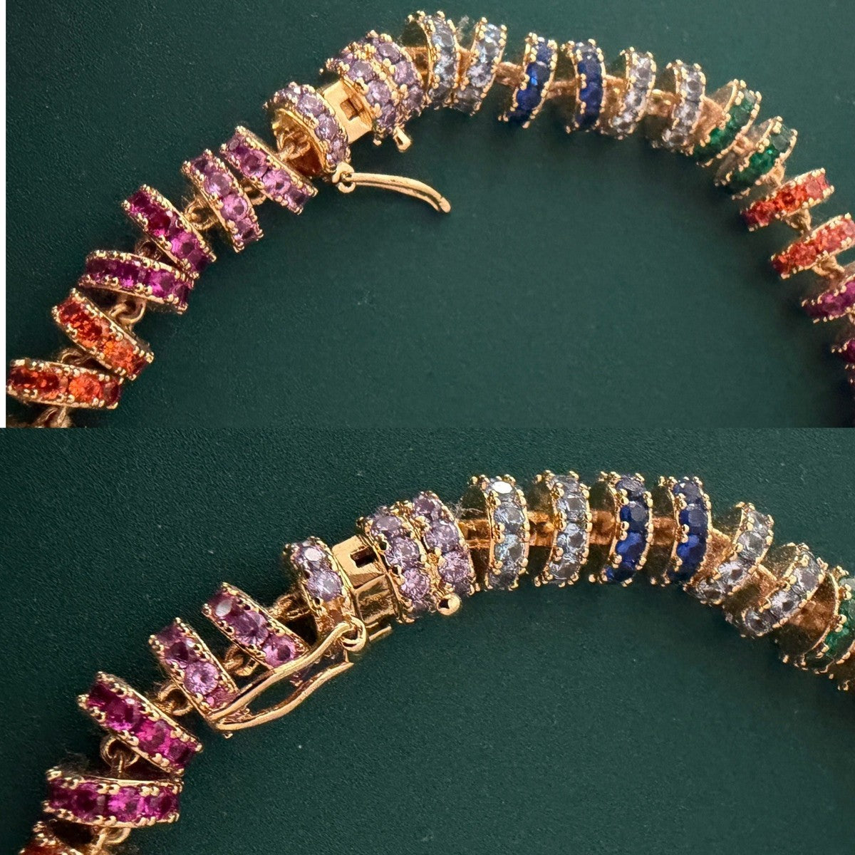 Fully Paved Rainbow Tennis Necklace Gold Tone Multicolor Cubic Zirconia Choker