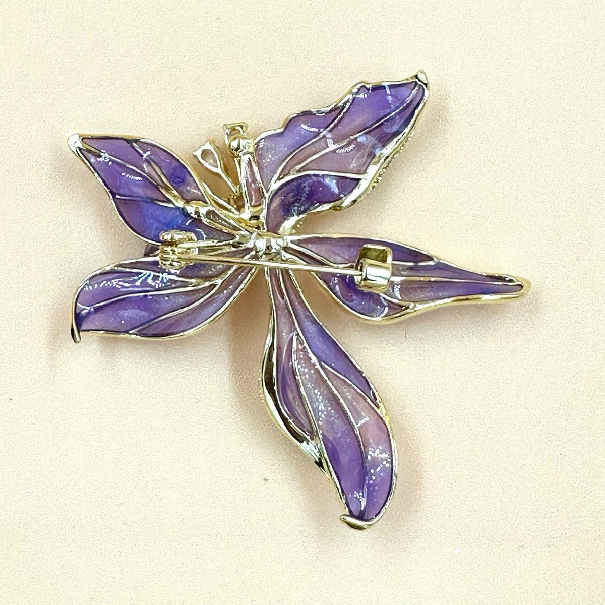 Purple French Iris Flower Brooch Enamel Crystal Cubic Zirconia Lapel Pin
