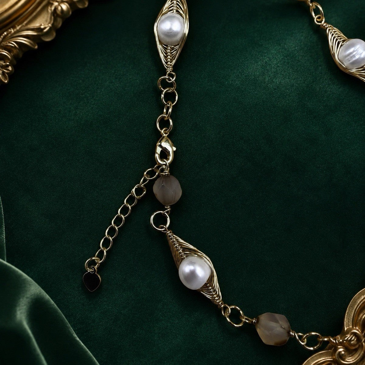 Natural Baroque Pearl Teardrop Charm Pendant Gold Wire Wrapped Long Necklace