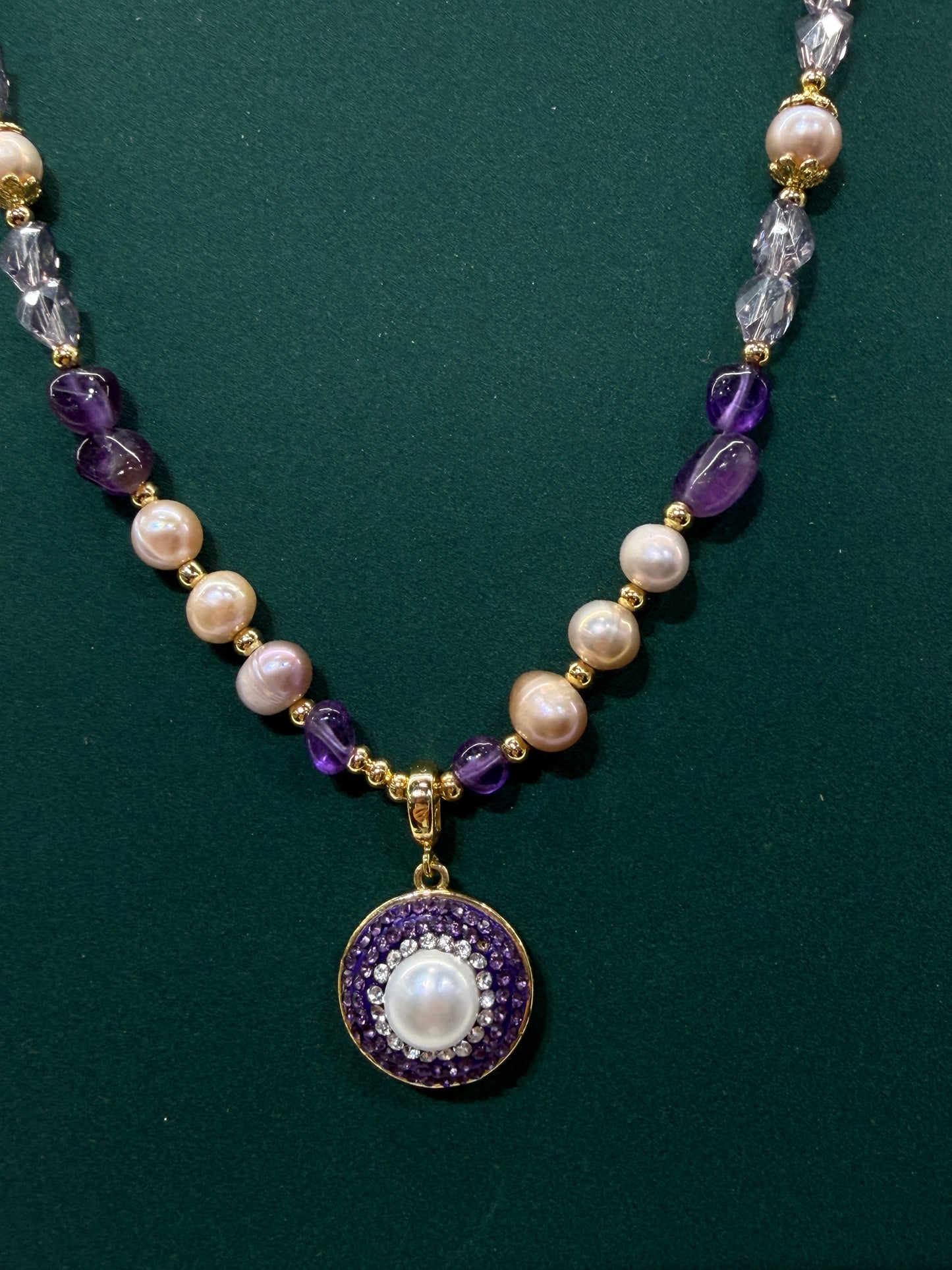 Natural crystal and fresh water pearl necklace