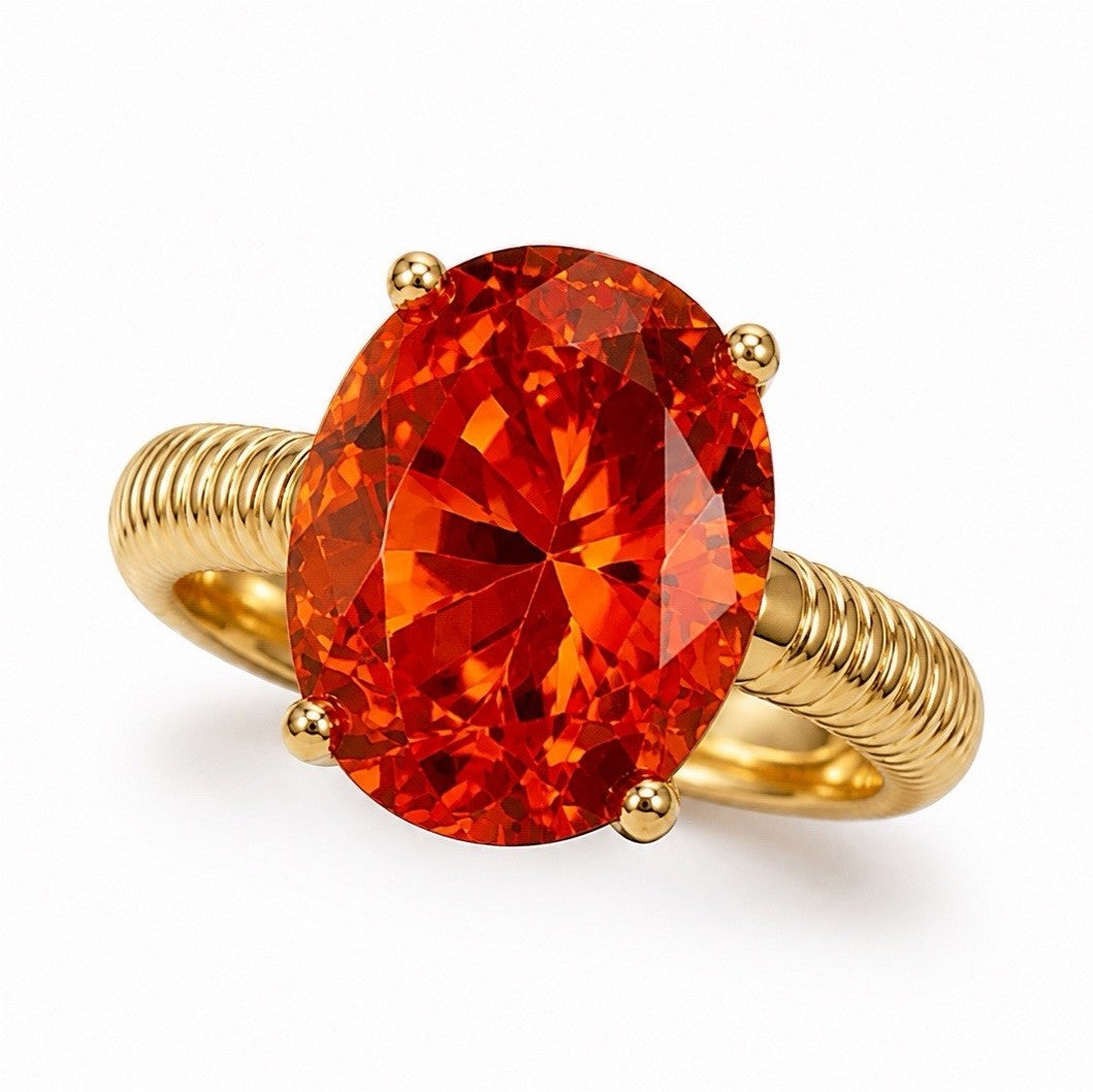 12x14mm High Carbon CZ Oval Cocktail Ring Gold Tone Adjustable Statement Ring
