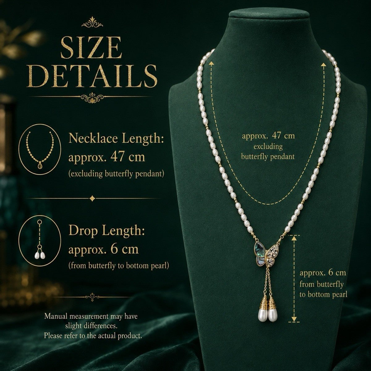 White Freshwater Pearl Necklace CZ Shell Butterfly Tassel Pendant Gold Plated