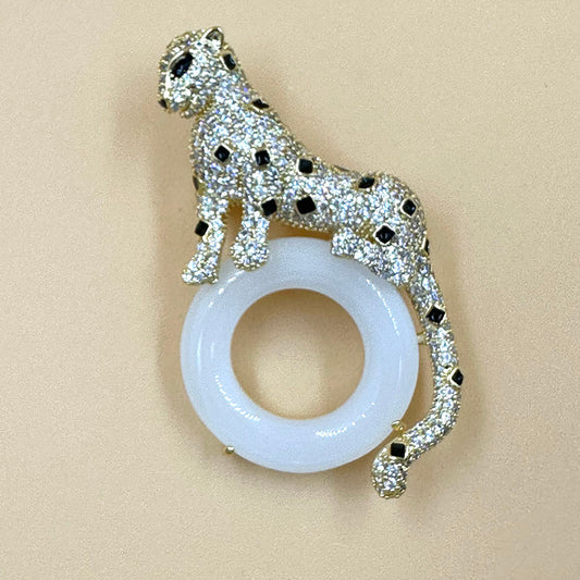 Jade Ring Panther Brooch