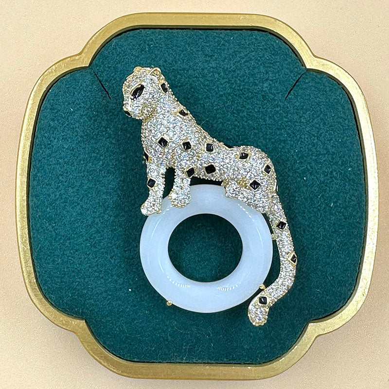 Jade Ring Panther Brooch