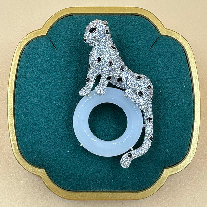 Jade Ring Panther Brooch
