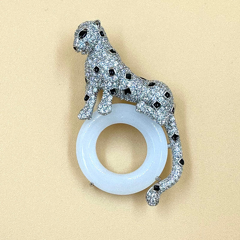Jade Ring Panther Brooch