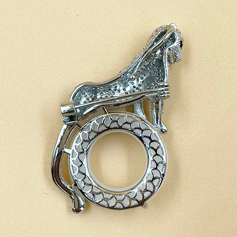 Jade Ring Panther Brooch