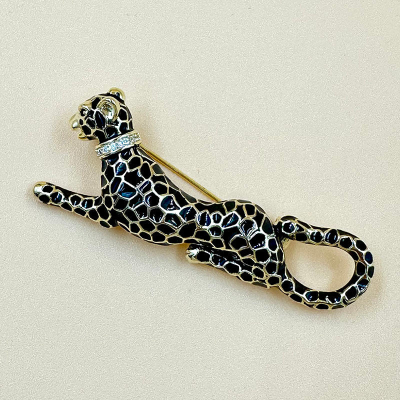 Black Enamel Panther Brooch