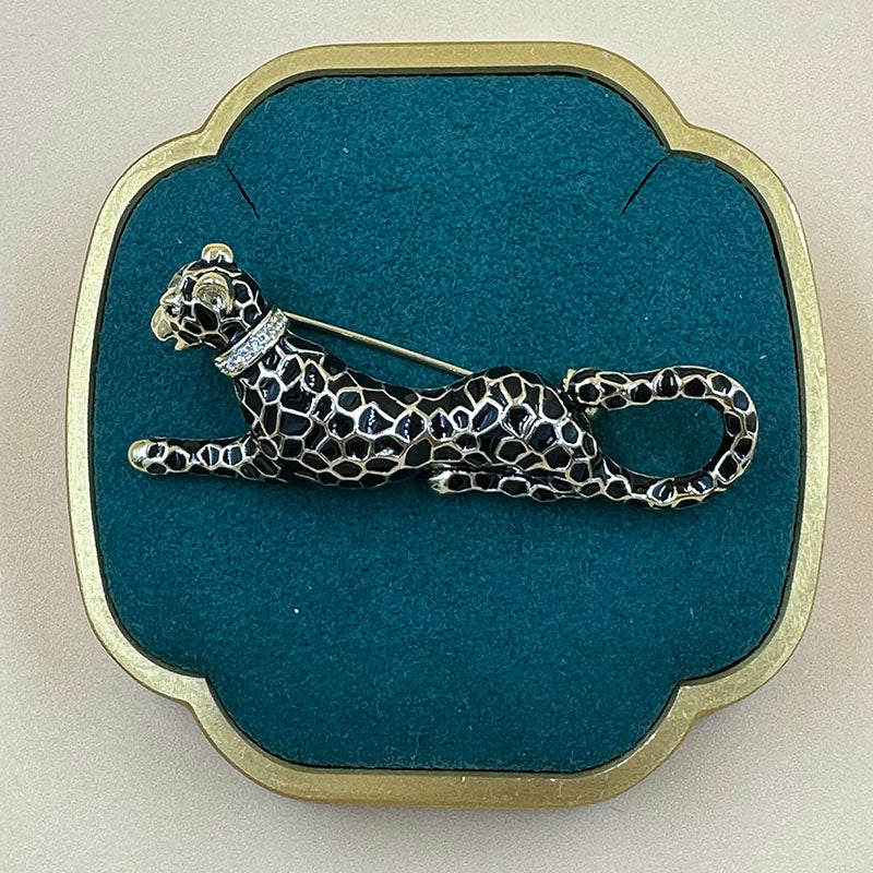 Black Enamel Panther Brooch