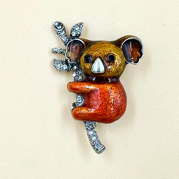 Enamel Koala Brooch with Crystal Branch