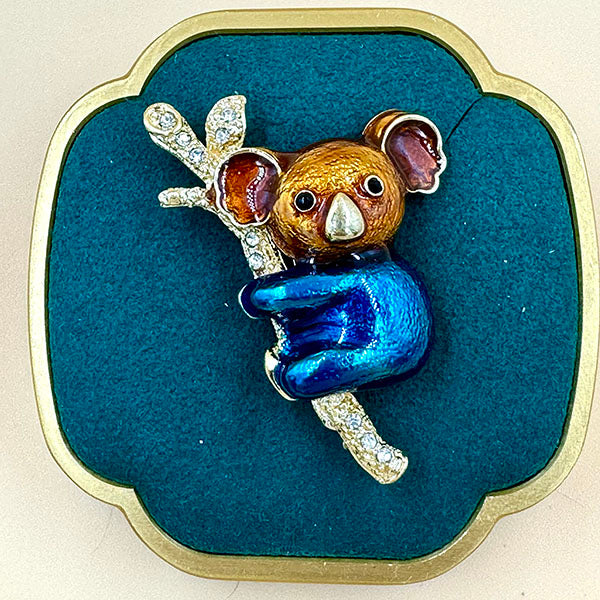 Enamel Koala Brooch with Crystal Branch