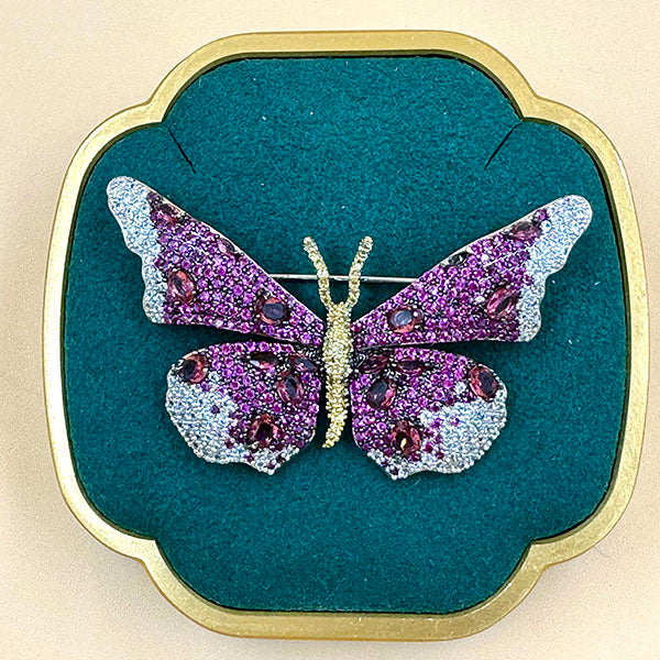 Sparkling Crystal Butterfly Brooch – Purple, Green & Blue