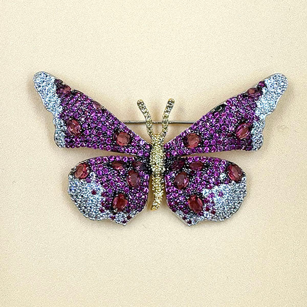 Sparkling Crystal Butterfly Brooch – Purple, Green & Blue