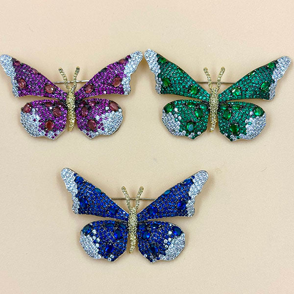 Sparkling Crystal Butterfly Brooch – Purple, Green & Blue