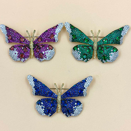 Sparkling Crystal Butterfly Brooch – Purple, Green & Blue