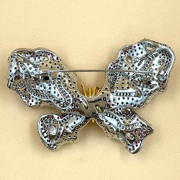 Crystal Bow Brooch with Pearl Center