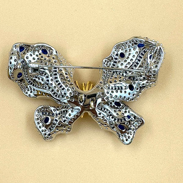 Blue Crystal Bow Brooch with Pearl Center