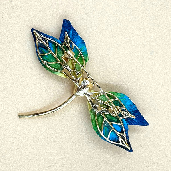 Enamel Dragonfly Brooch with Yellow Gemstone