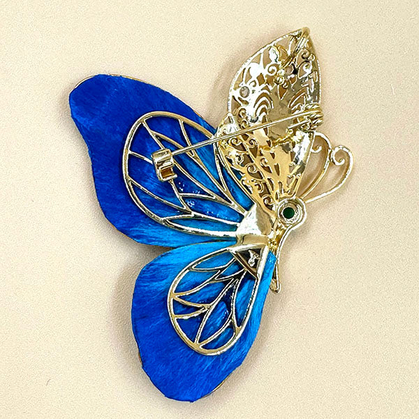 Blue Enamel Butterfly Brooch with Pearls