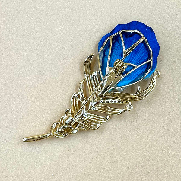Blue Feather Brooch with Crystal Accents