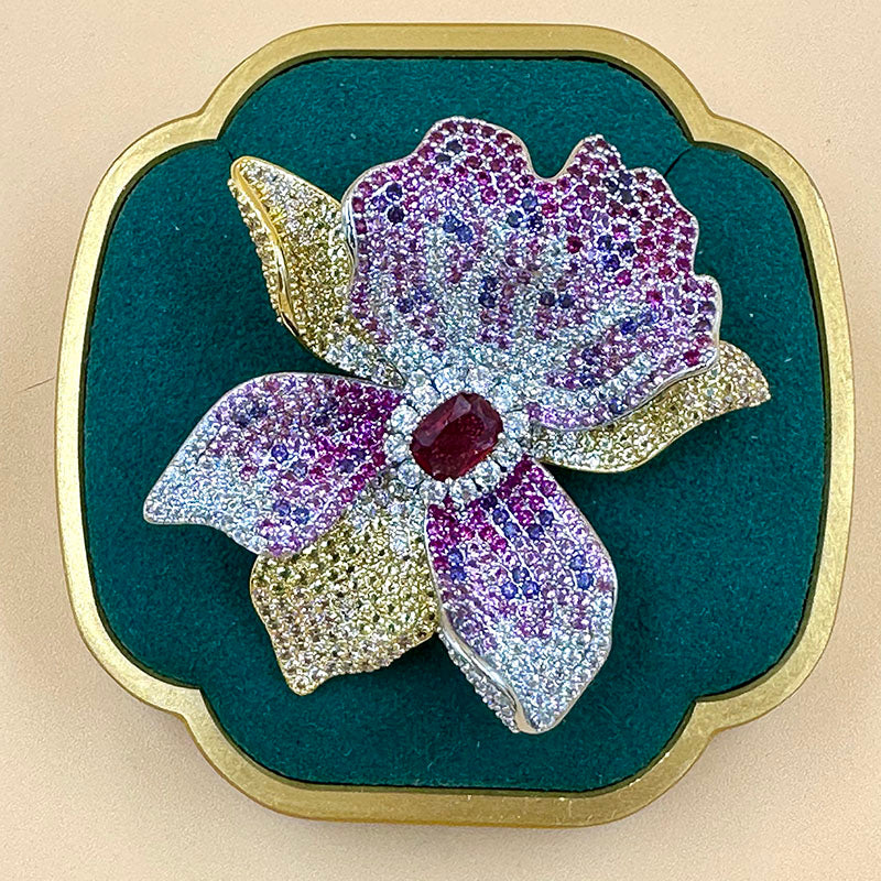 Pink Orchid Crystal Brooch