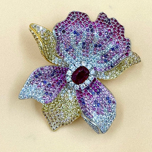Pink Orchid Crystal Brooch