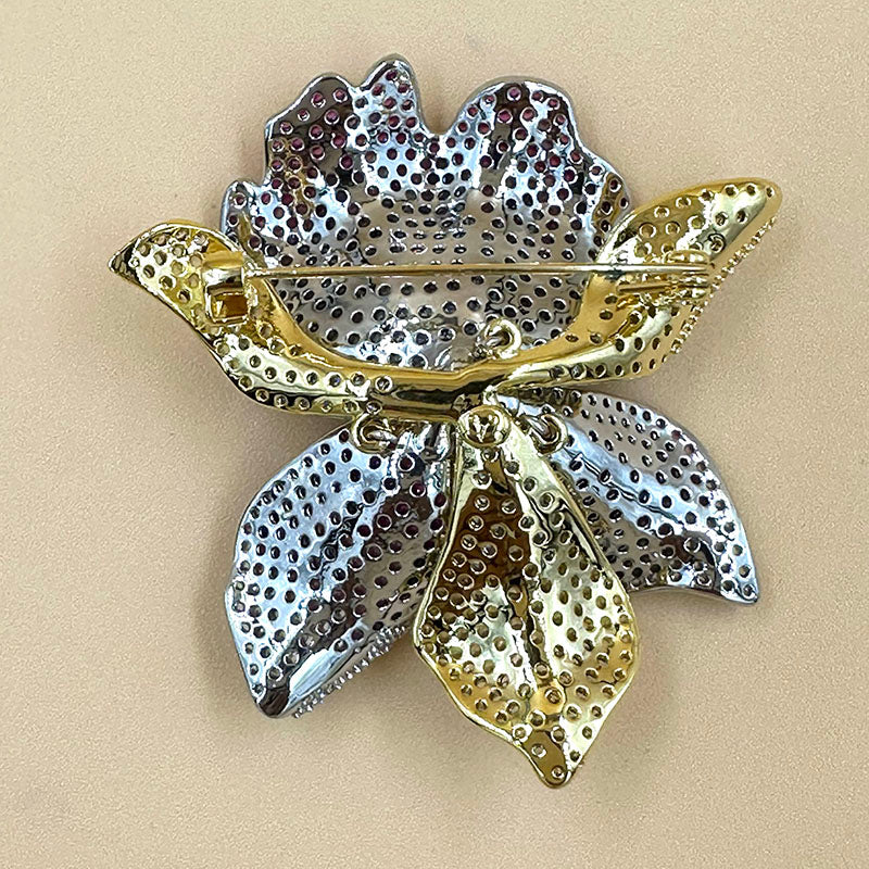 Pink Orchid Crystal Brooch