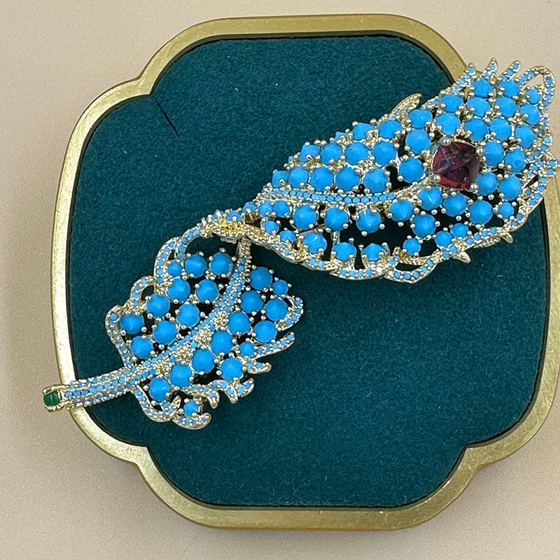 Turquoise Leaf Brooch with Pink Crystal